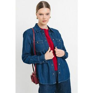 Camasa din denim cu buzunare pe piept - Albastru inchis imagine