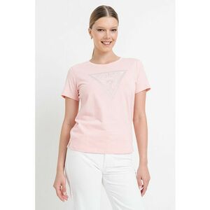 Tricou cu decolteu rotund si logo cu strasuri - Alb/Roz pastel/Argintiu imagine