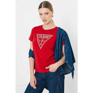 Tricou cu decolteu rotund si logo cu strasuri - Rosu inchis/Argintiu imagine