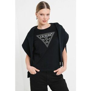 Tricou cu decolteu rotund si logo cu strasuri - Alb/Negru imagine