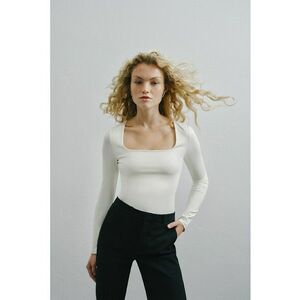 Bluza slim fit cu decolteu patrat - Crem imagine