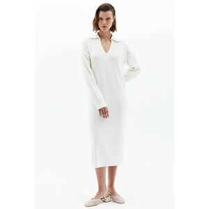 Rochie-pulover cu decolteu in V - Crem imagine