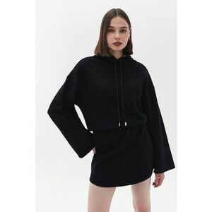 Rochie scurta cu maneci evazate si gluga - Negru imagine