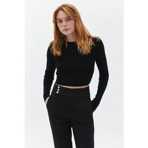 Pulover crop tricotat fin - Negru imagine