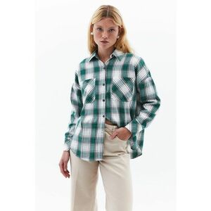 Camasa din flanel cu buzunare pe piept - Verde aquamarin/Alb murdar imagine