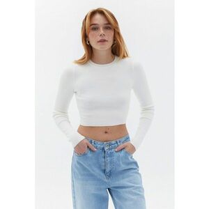 Pulover crop tricotat fin - Alb imagine