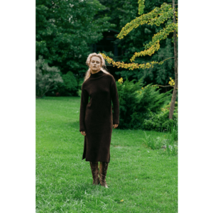 Rochie-pulover cu slituri laterale la terminatie - Maro inchis imagine