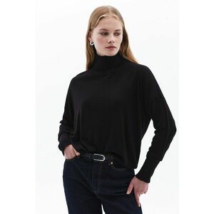 Pulover lejer cu maneci cazute si guler inalt - Negru imagine