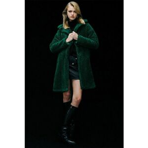 Palton din material teddy cu buzunare laterale - Verde aquamarin imagine