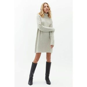 Rochie-pulover din amestec de lana cu guler inalt - Gri pal imagine