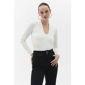 Bluza slim fit cu decolteu in U - Alb murdar imagine