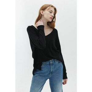 Pulover lejer cu decolteu in V - Negru imagine