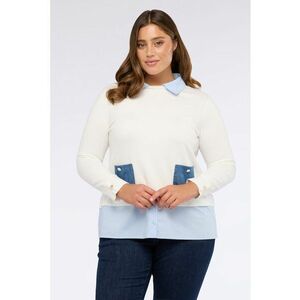 Pulover uni cu buzunare aplicate - Alb/Albastru deschis imagine