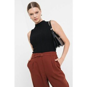 Top elastic din tricot cu guler scurt - Negru imagine