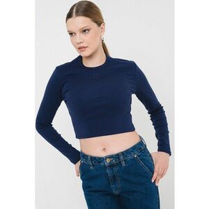 Bluza crop slim fit cu logo Dafilomena - Albastru inchis imagine