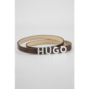 Curea subtire de piele cu catarama cu logo - Maro inchis imagine