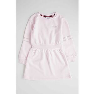 Rochie cu maneci lungi - talie elastica si imprimeu logo - Roz pal imagine