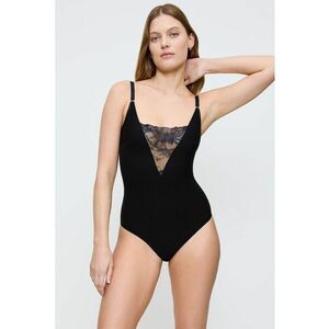 Body din amestec de lyocell cu garnitura din dantela si bretele ajustabile - Negru imagine