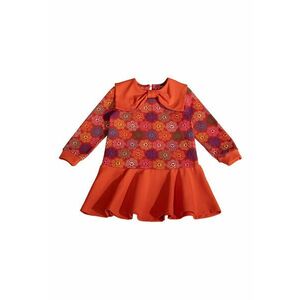 Rochie evazata cu model si guler cu funda - Multicolor imagine