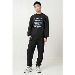 Bluza de trening din bumbac cu imprimeu logo - Negru/Albastru prafuit imagine