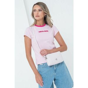 Tricou slim fit cu imprimeu logo - Roz pastel imagine