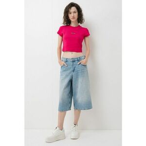 Tricou crop cu logo - Fucsia imagine