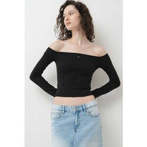 Bluza crop cu decolteu pe un umar - Negru imagine