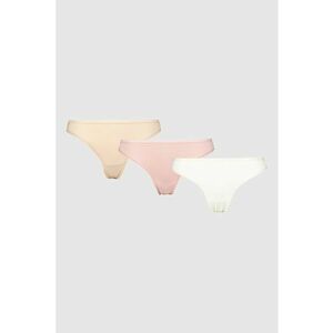 Set de chiloti tanga cu margini valurite - 3 perechi - Alb/Bej/Roz imagine
