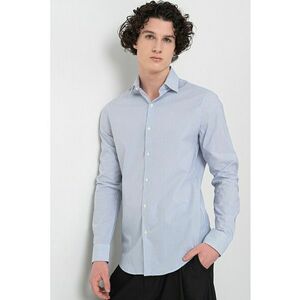 Camasa slim fit cu model in dungi discrete - Alb/Albastru deschis imagine