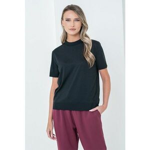 Tricou din amestec de lyocell cu decolteu la baza gatului - Negru imagine