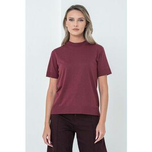 Tricou din amestec de lyocell cu decolteu la baza gatului - Visiniu imagine