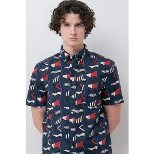 Camasa regular fit cu model grafic - Albastru inchis imagine