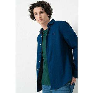 Camasa din bumbac cu model uni - Albastru indigo imagine