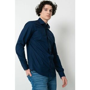 Camasa slim fit din amestec de bumbac - Albastru inchis imagine