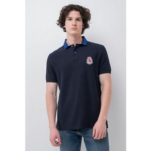 Tricou polo din bumbac organic cu aplicatie logo pe piept - Bleumarin imagine