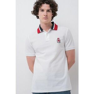 Tricou polo din bumbac organic cu aplicatie logo pe piept - Alb imagine