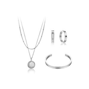 Set de cercei - bratara rigida si colier din otel inoxidabil - 3 piese - Argintiu imagine
