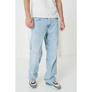 Blugi relaxed fit cu detalii cu aspect deteriorat - Albastru deschis imagine