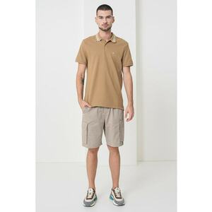 Tricou polo din bumbac - Alb/Maro nisip imagine