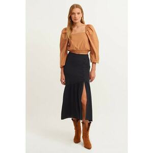 Fusta midi din lyocell cu slit lateral - Negru imagine
