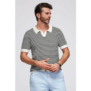 Tricou polo cu dungi - Alb/Negru imagine