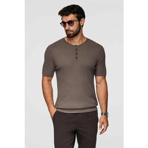 Tricou slim fit cu striatii si decolteu henley imagine