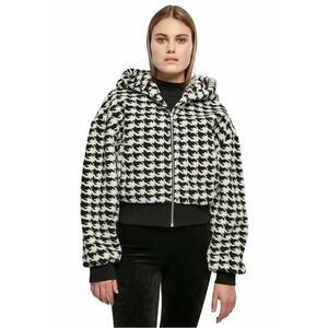 Jacheta crop cu gluga si model houndstooth - Alb/Negru imagine