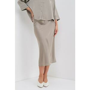 Fusta midi din satin - Verde pal imagine