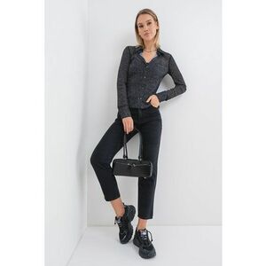 Pulover uni cu nasturi - Negru melange imagine