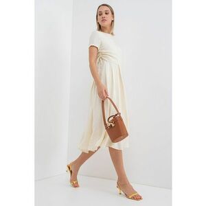 Rochie evazata cu pliuri laterale - Alb murdar imagine