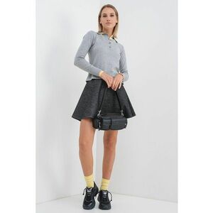 Fusta mini evazata Slogan - Negru melange imagine