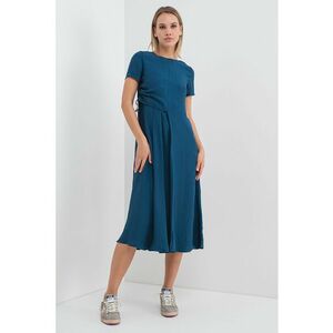 Rochie evazata cu pliuri laterale - Albastru petrol imagine