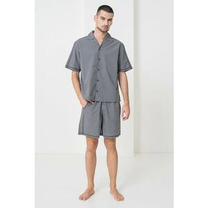 Pijama scurta din bumbac cu model in carouri - Alb/Gri imagine