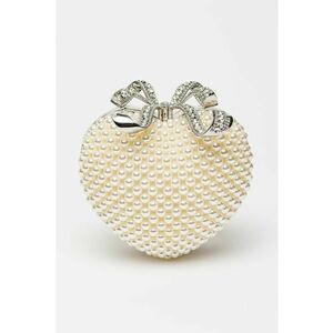 Geanta minaudiere din piele Pearl Heart - Alb fildes/Transparent imagine